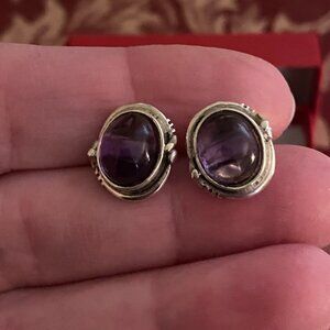Amethyst Sterling Silver Oval Cabochon Post Earrings